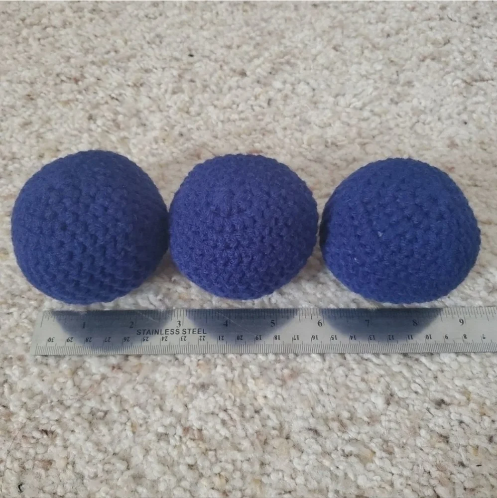 3 squeaky balls. Homemade no pop crochet balls for toddlers, puppy, cats &more.